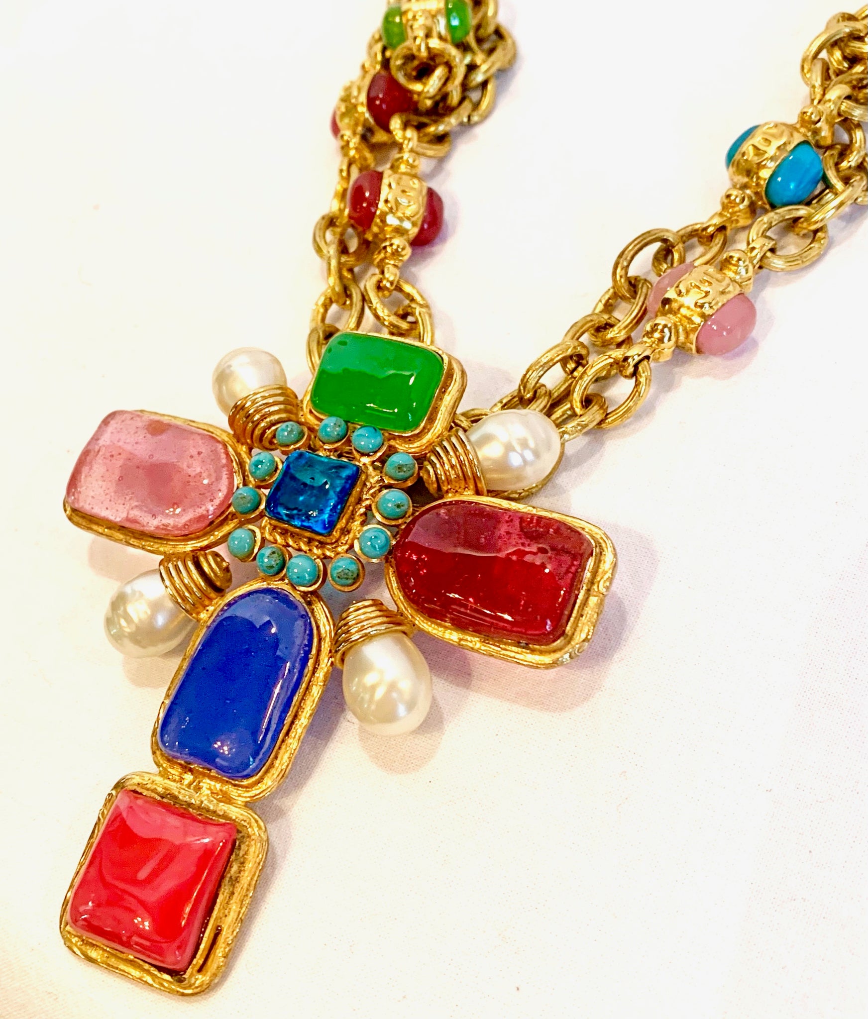 Exquisite Moghul Style Necklace Gripoix Poured Glass for CHANEL