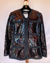 Load image into Gallery viewer, CHANEL ICONIC HISTORIC RUNWAY SEQUIN SCUBA JACKET IN RARE BLACK
