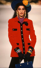 Load image into Gallery viewer, CHANEL ICONIC SUPERMODEL RUNWAY RED VELVET JACKET 1990 AUTUMN WINTER
