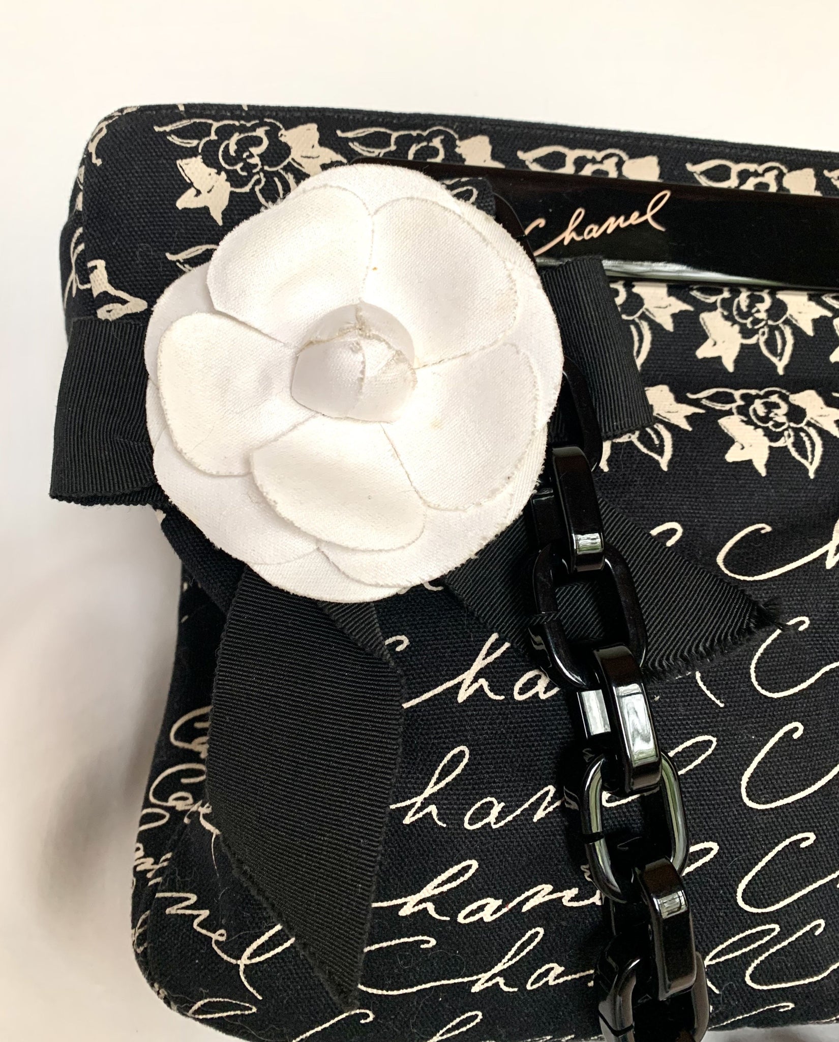 CHANEL MADEMOISELLE COCO RUE CAMBON CANVAS PRINTED HANDBAG WITH CAMELL –  The Paris Mademoiselle