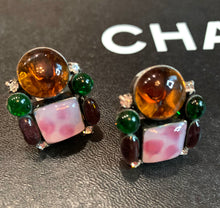 Load image into Gallery viewer, CHANEL GRIPOIX POURED GLASS MULTI COLOURED EARRINGS SPECTACULAR 93
