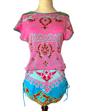 Load image into Gallery viewer, LEONARD PARIS NEON SEXY TOP RUCHED RIVIERA MINI DRESS TUNIC
