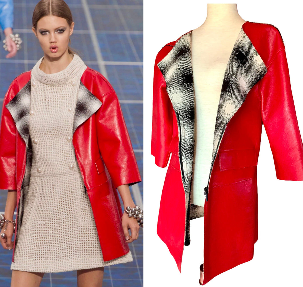 CHANEL FIRE ENGINE RED LAMBSKIN SILK LINED RUNWAY JACKET 2013 SPRING
